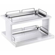 Поднос для фруктов 2 яруса на дерев. основании белый 511B1056