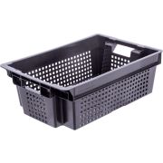 Ящики (Россия) Ящик 600*400*200 мм. для овощей конусный перфорир. дно перфоир., черный (крышка 73263,76402) /1/140/