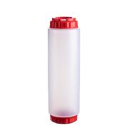 GASTROPLAST (Турция) Емкость для соуса 1000 мл. d=75 мм. h=257 мм. c 2 крышками, с силик. носик. широкая прозрачная, крышки красные GP /1/96/