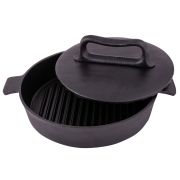 Чугун (Россия) Сковорода-гриль d=24 см. h=5,5 см. 1,8 л. чугун. с прессом, рифлен. с 2 ручками /1/9/