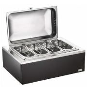 Мармит настольный (чефиндиш) 4-мя GN1/4, подогрев.,с фикс. крышки, на дерев.подставке венге 5113F810