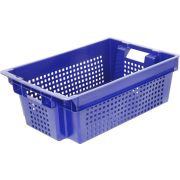 Ящики (Россия) Ящик 600*400*200 мм. для овощей конусный перфорир. дно сплошное, синий (крышка 65079) /1/140/ АКЦИЯ