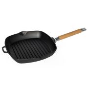 Чугун (Россия) Сковорода-гриль 28*28 см. h=4,5 см. чугун. рифлен. со съемн дерев. ручкой /1/8/