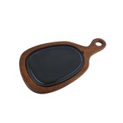 Bonna (Турция) Блюдо для подачи 24,5*20,5 см. h=2,5 см. с ручкой на дерев. подставке, фарфор серия Черный Bonna /1/6/